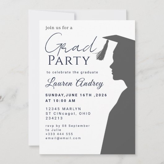 Classic Black Graduation Invitation Kaart (Voorkant)