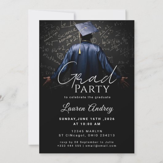 Classic Black Graduation Invitation Kaart (Voorkant)
