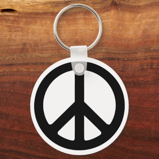 Classic Black Groovy Peace Symbol Sleutelhanger (Voorkant)