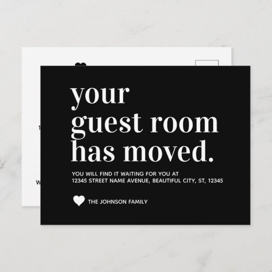 Classic Black Guest Room Moved koninklijke verplaa Aankondigingskaart (Voorkant / Achterkant)