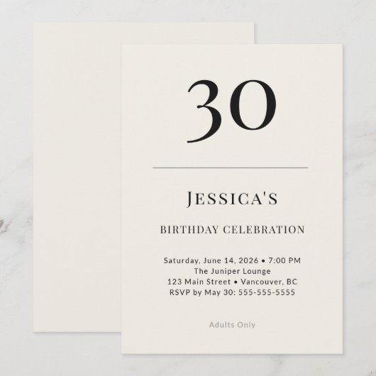 Classic Black & Ivory 30th Birthday Celebration Kaart (Voorkant / Achterkant)