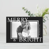 Classic Black Merry & Bright Bold Snowflake Photo Feestdagenkaart (Staand voorkant)