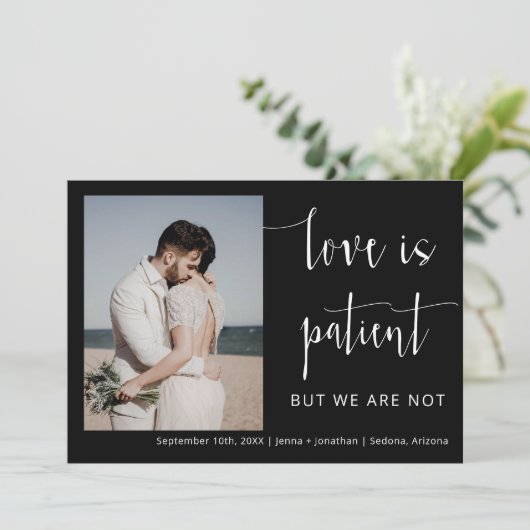 Classic Black Modern Minimal Photo Elopement Kaart (Staand voorkant)