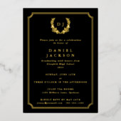 Classic Black Monogram + Laurel WreatAfstuderen Folie Uitnodiging (Voorkant)