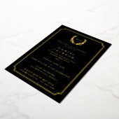 Classic Black Monogram + Laurel WreatAfstuderen Folie Uitnodiging (Gedraaid)