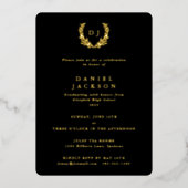 Classic Black Monogram + Laurel WreatAfstuderen Folie Uitnodiging (Voorkant)