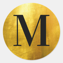 Classic Black Monogram op Faux Yellow Gold Foil Ronde Sticker