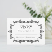 Classic Black on White Ornately Framed Wedding RSVP Kaartje (Staand voorkant)