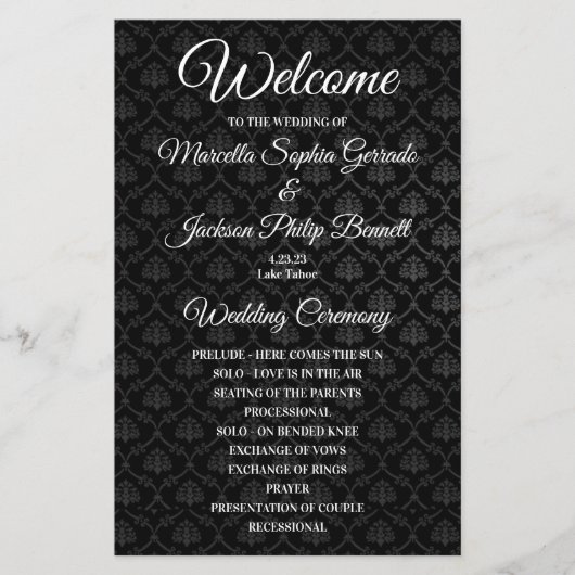 Classic Black Pattern Wedding Program (Voorkant)
