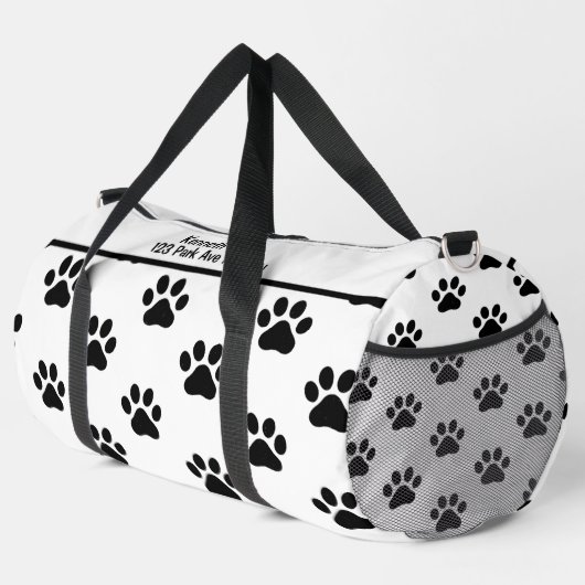 Classic Black Paw Print White Monogram Personalize Plunjezak (Rechterhoek)