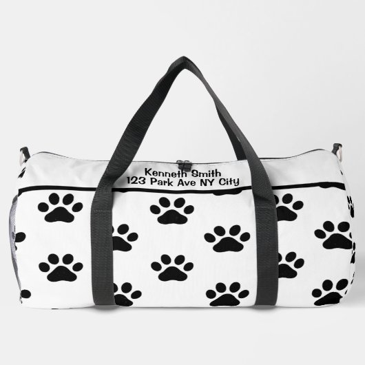 Classic Black Paw Print White Monogram Personalize Plunjezak (Achterkant)