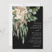 Classic Black Peonies Wedding Kaart (Voorkant)