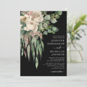 Classic Black Peonies Wedding Kaart (Staand voorkant)