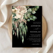 Classic Black Peonies Wedding Kaart