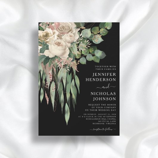 Classic Black Peonies Wedding Kaart