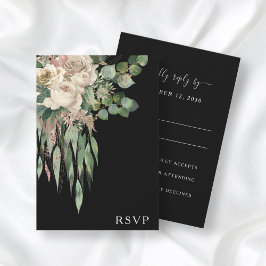 Classic Black Peonies Wedding RSVP Kaartje