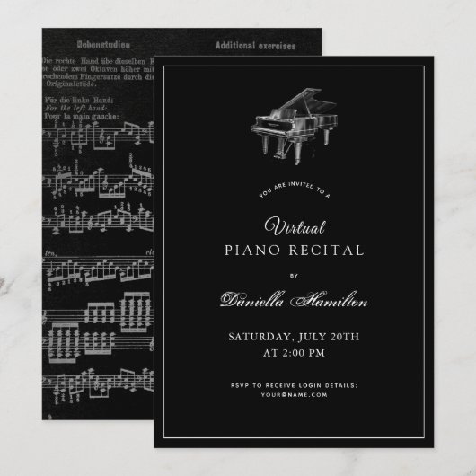 Classic Black Piano Virtuele Overweging Uitnodigin Kaart (Voorkant / Achterkant)