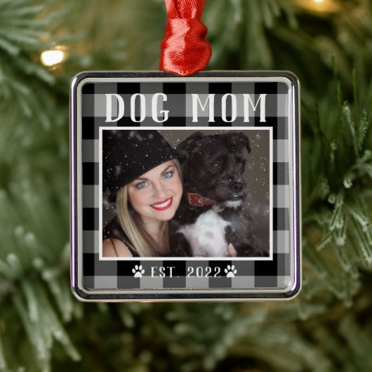 Classic Black Pset Personalized Dog Ma Foto Metalen Ornament (Boom)
