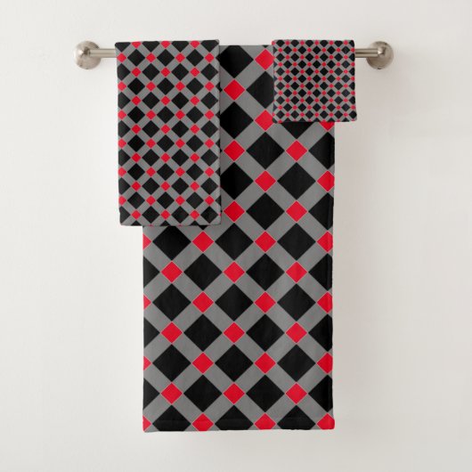 CLASSIC BLACK RED TARTAN BATHROOM TOWEL SET BAD HANDDOEK (Insitu)