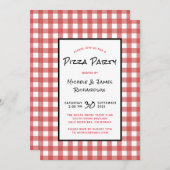 Classic Black Red White Gingham Pizza Party Kaart (Voorkant / Achterkant)