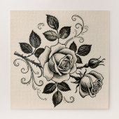 Classic Black Rose Vintage Botanical Bloom Legpuzzel (Horizontaal)