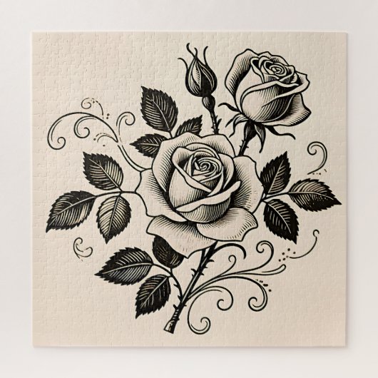 Classic Black Rose Vintage Botanical Bloom Legpuzzel (Verticaal)