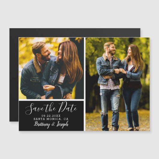 Classic Black Save the Date 2 Fotocollage Magnetische Uitnodiging (Voorkant / Achterkant)