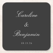 Classic Black Script Elegant Weddenschap Aangepast Kartonnen Onderzetters (Voorkant)