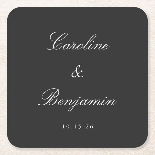 Classic Black Script Elegant Weddenschap Aangepast Kartonnen Onderzetters (Voorkant)