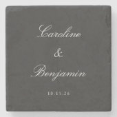 Classic Black Script Elegant Weddenschap Aangepast Stenen Onderzetter (Voorkant)