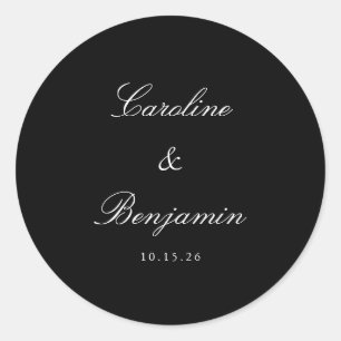 Classic Black Script Elegant Wedding Custom Ronde Sticker