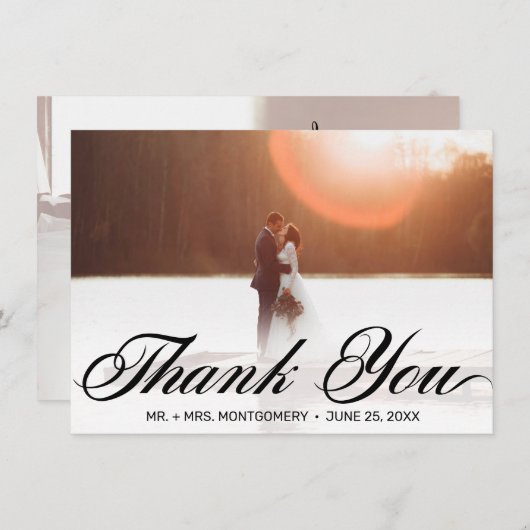 Classic Black Script Typography Weddenschap Bedankkaart (Voorkant / Achterkant)