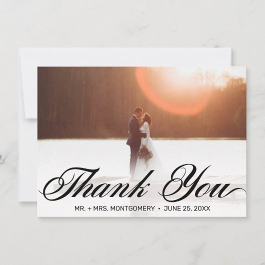 Classic Black Script Typography Weddenschap Bedankkaart (Voorkant)