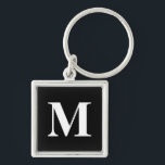 Classic Black Serif Monogrammed Sleutelhanger<br><div class="desc">klassieke serif monogrammen zwarte vierkantsmetaal sleutelketen</div>