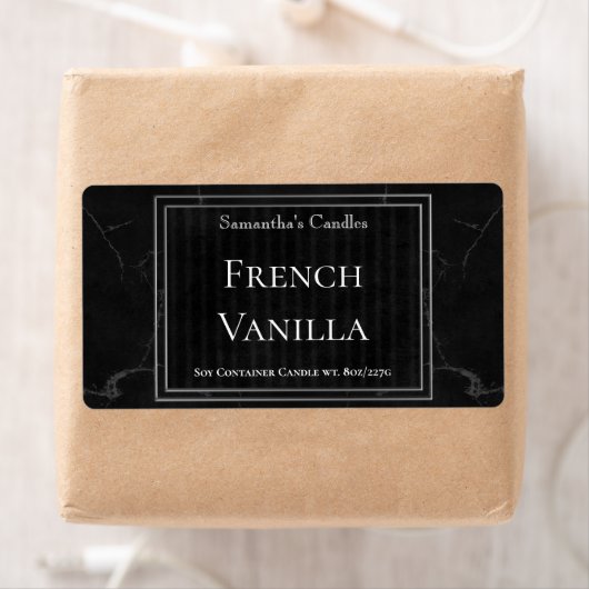 Classic Black Silver Marble Candle Label Sjabloon (Insitu)