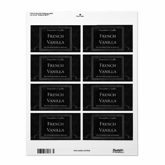 Classic Black Silver Marble Candle Label Sjabloon (Full Sheet)