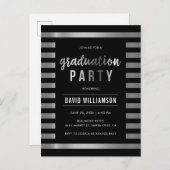 Classic Black & Silver Stripes Graduparty Uitnodiging Briefkaart (Voorkant / Achterkant)