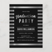 Classic Black & Silver Stripes Graduparty Uitnodiging Briefkaart (Voorkant)