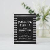 Classic Black & Silver Stripes Graduparty Uitnodiging Briefkaart (Staand voorkant)
