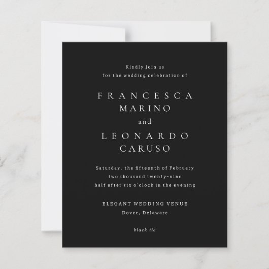 Classic Black Simple Wedding Invitation (Voorkant)