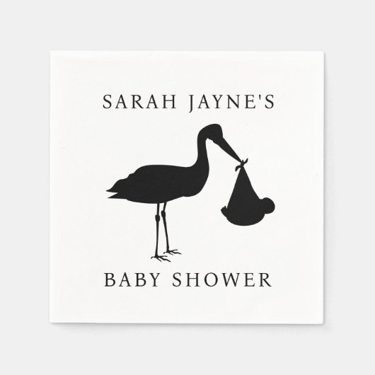 Classic Black Stork Baby shower Witte servetten (Voorkant)