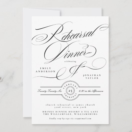 Classic Black Tuxedo Wedding Rehearsal Dinner Kaart (Voorkant)