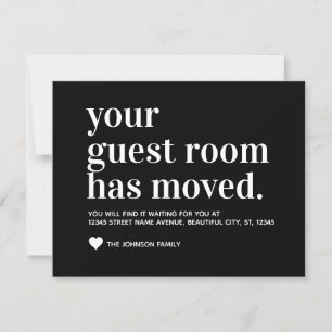 Classic Black Typography Guest Room Moved Moving Aankondiging