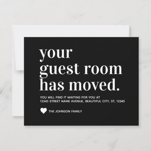 Classic Black Typography Guest Room Moved Moving Aankondiging (Voorkant)