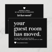 Classic Black Typography Guest Room Moved Moving Aankondiging (Voorkant / Achterkant)