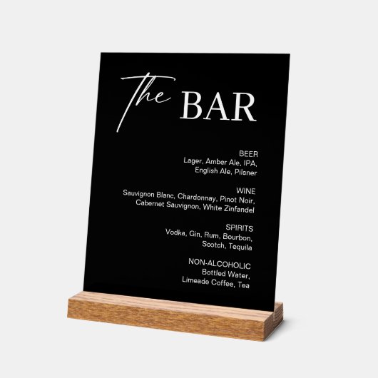 Classic Black Wedding Bar Menu Acryl Bord (Hoek)