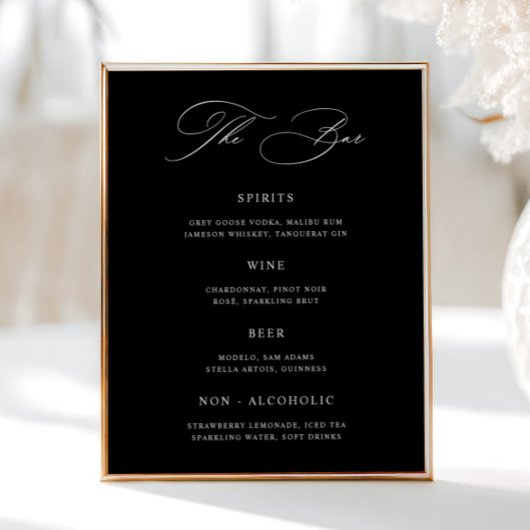 Classic Black Wedding Bar Menu Poster