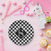 Classic Black White Buffalo Squares Monogram Papieren Bordje (Feest)