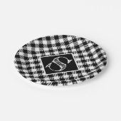 Classic Black White Buffalo Squares Monogram Papieren Bordje (Gekanteld)