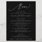 Classic Black White Calligraphy Birthday Menu (Voorkant)